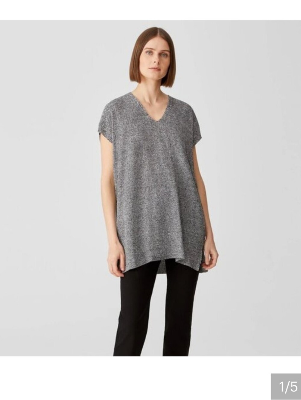 Eileen Fisher Black V-Neck Linen Top